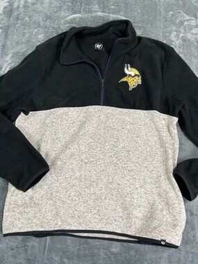 47 Brand Minnesota Vikings Mens Black  Half Zip Fleece Pullover XXL